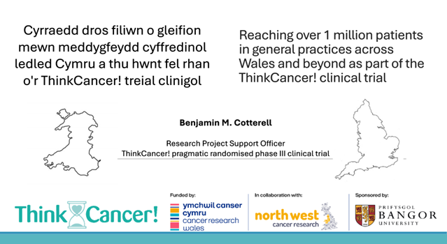 Think_Cancer's tweet photo. Benji presented on 'Reaching over 1 million patients in general practices across Wales and beyond as part of the ThinkCancer! trial'. (2/3) https://t.co/31a48kV5vK