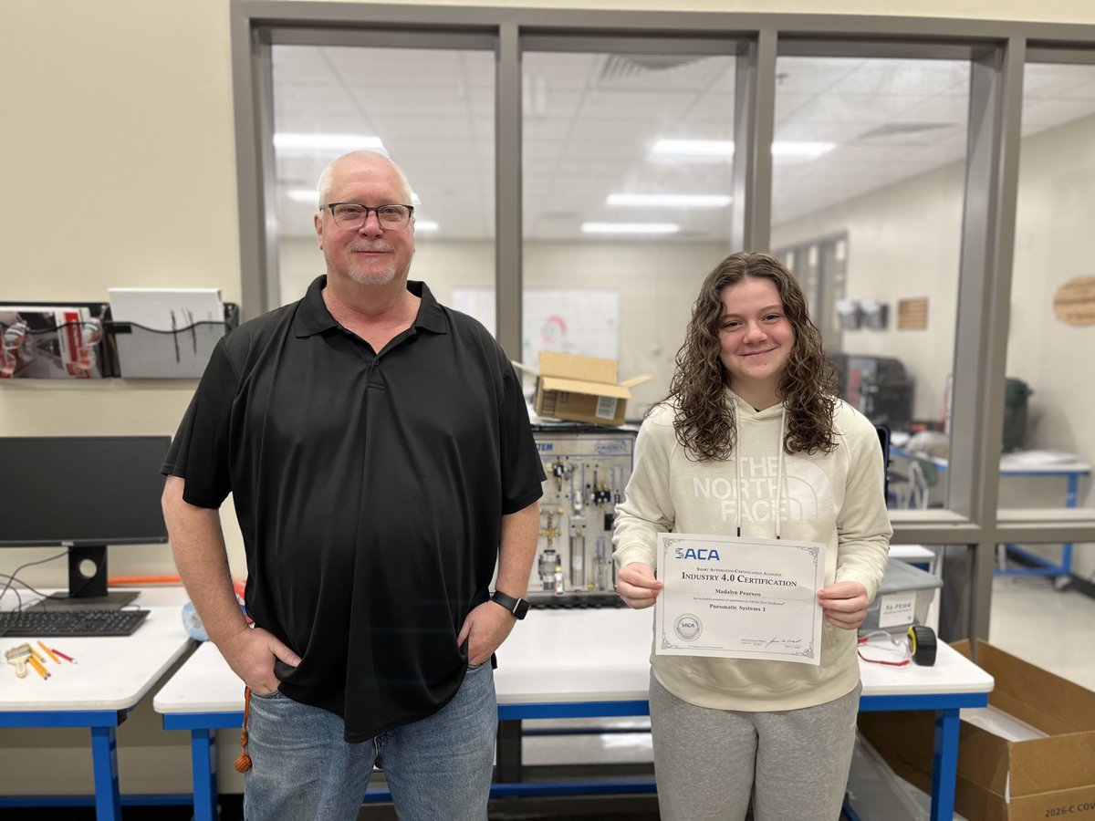 Workforce Development Center (@workforce_jmcss) on Twitter photo Madalyn Pearson is making history again! She is the first <a href="/JMCSchools/">Jackson-Madison County Schools</a> student to earn SACA certification in Pneumatic Systems 1! Thanks to Mr. Replogle for his guidance and leadership in this process! #Workforce #Mechatronics #FutureReady Madalyn Pearson is making history again! She is the first <a href="/JMCSchools/">Jackson-Madison County Schools</a> student to earn SACA certification in Pneumatic Systems 1! Thanks to Mr. Replogle for his guidance and leadership in this process! #Workforce #Mechatronics #FutureReady