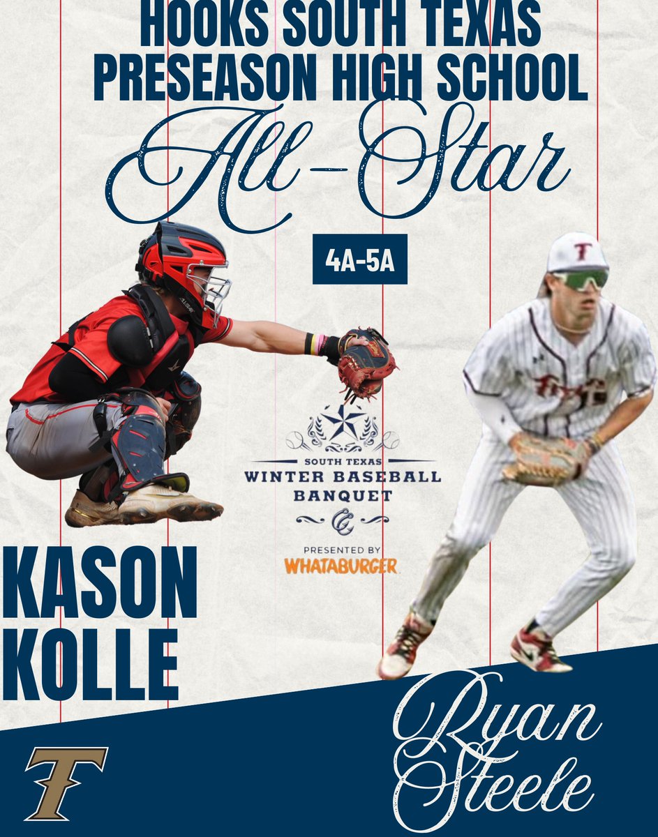 Wes Kolle (@vebaseball212) on Twitter photo Congratulations to <a href="/kolle1818/">Kason Kolle</a> & <a href="/RyanSteele__/">Ryan steele</a> on being selected to the 19th annual CC Hooks South Texas Pre Season All-Star Team. We are proud of you!!
#TGBTG๐๐ผ
#PTSโฐ๏ธ๐จโพ๏ธ๐ Congratulations to <a href="/kolle1818/">Kason Kolle</a> & <a href="/RyanSteele__/">Ryan steele</a> on being selected to the 19th annual CC Hooks South Texas Pre Season All-Star Team. We are proud of you!!
#TGBTG๐๐ผ
#PTSโฐ๏ธ๐จโพ๏ธ๐