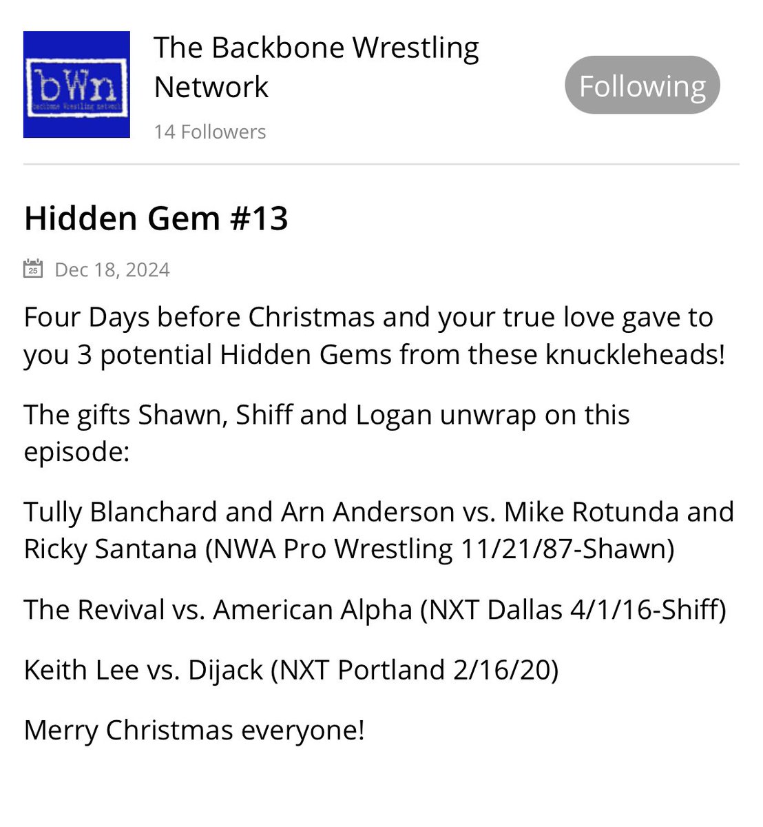 Well due to scheduling dropped earlier than the write up..but give this one a listen:).

Hidden Gem #13
podbean.com/wlei/pb-syyzi-…