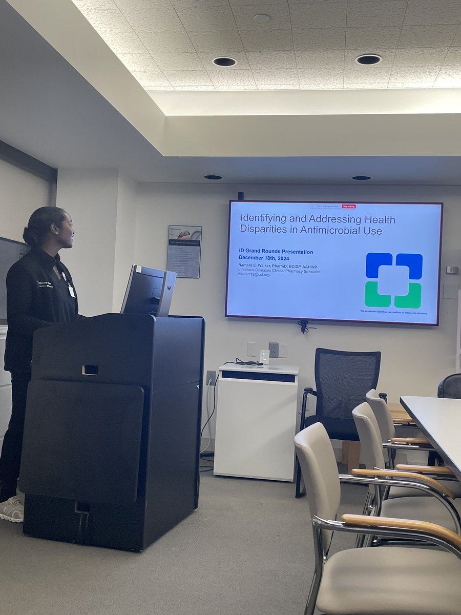 Today’s Grand Rounds were presented by ID clinical pharmacist, Dr. Ramara Walker, who delivered an insightful talk on health disparities in antimicrobial use. A critical and thought-provoking session! #InfectiousDiseases #AntimicrobialStewardship #HealthEquity