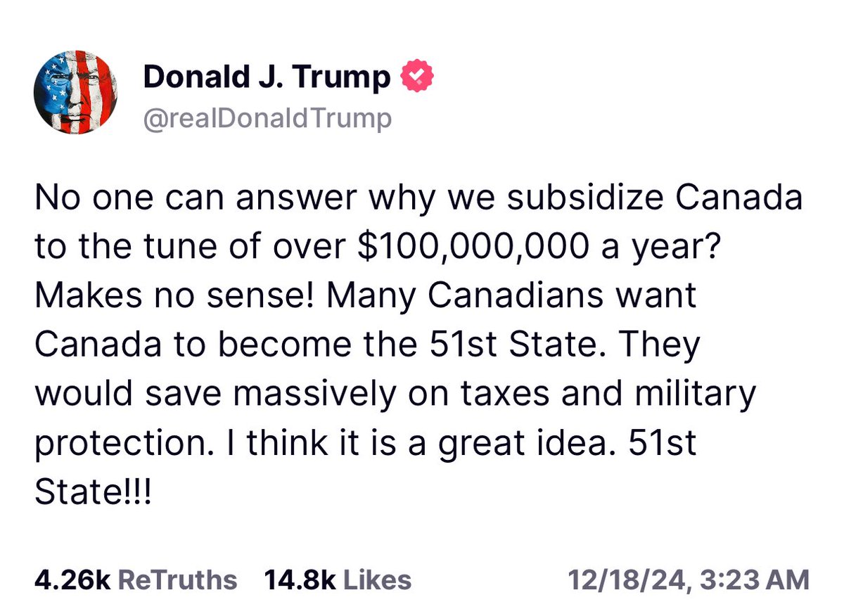 bennyjohnson's tweet photo. Trump Trolling Canada at 3AM🤣 https://t.co/kB7hRgA5u5