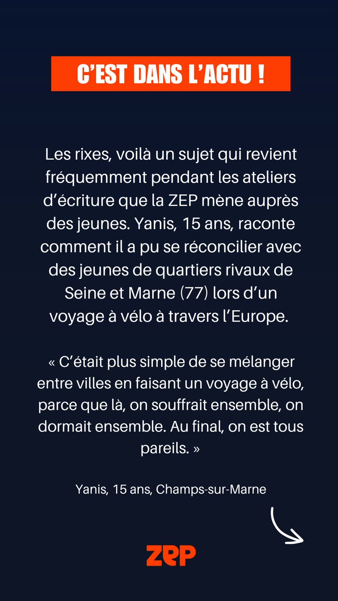 Hier, un adolescent de 16 ans a perdu la vie lors d'une rixe entre bandes rivales, à Paris. 

💡Ce sujet revient souvent lors des ateliers de la ZEP. 

➡️ Lisez les récits sur un projet mené pour réconcilier des jeunes de quartiers "en guerre" dans le 77.

zep.media/serie/avec-des…