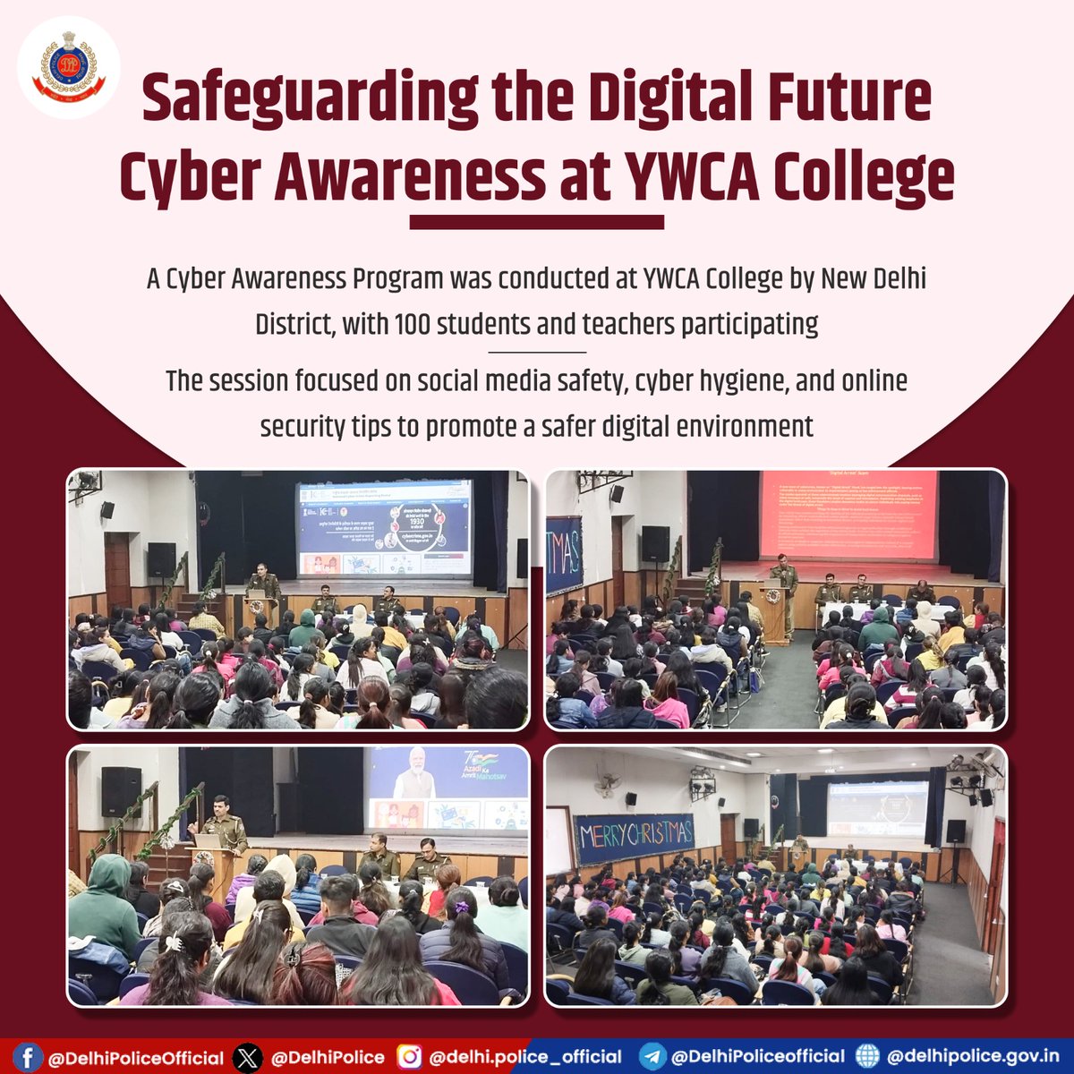 DCPNewDelhi's tweet photo. New Delhi District conducted a Cyber Awareness Program at YWCA College, New Delhi, educating 100 students and teachers on social media safety, cyber hygiene and online security tips, empowering them to navigate the digital world responsibly.

#DPUpdates https://t.co/k2zl0Zxs5l