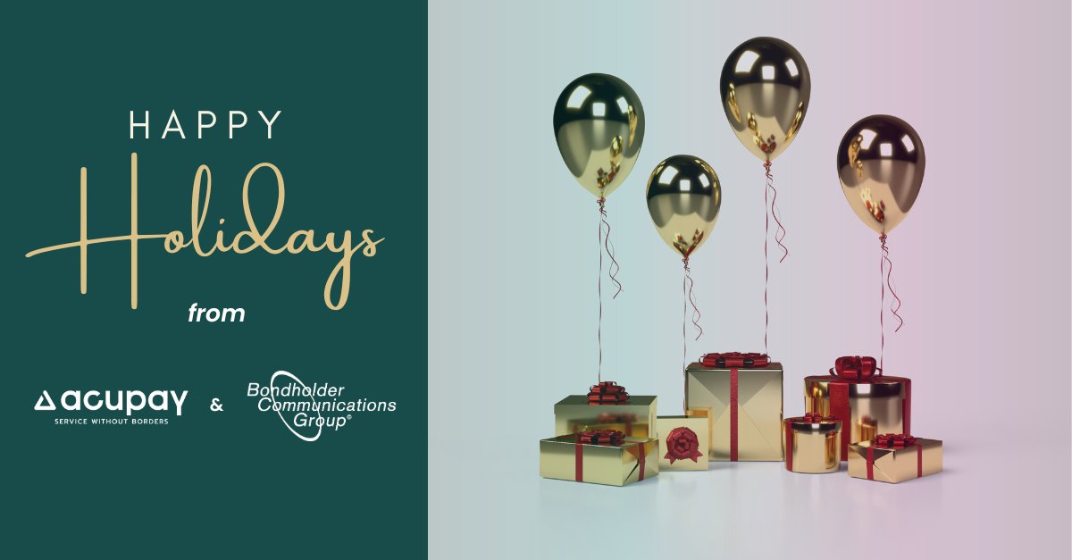 BondComGroup's tweet photo. 🥂 Season's greetings and warm wishes from all of us at
@BondComGroup and @Acupay! 

Wishing you a festive holiday season with your loved ones and a happy, healthy &amp; prosperous New Year! 

View our video message here: https://t.co/N7LURYgHs9

#liabilitymanagement #bondholderID https://t.co/lKQe0CV8Al