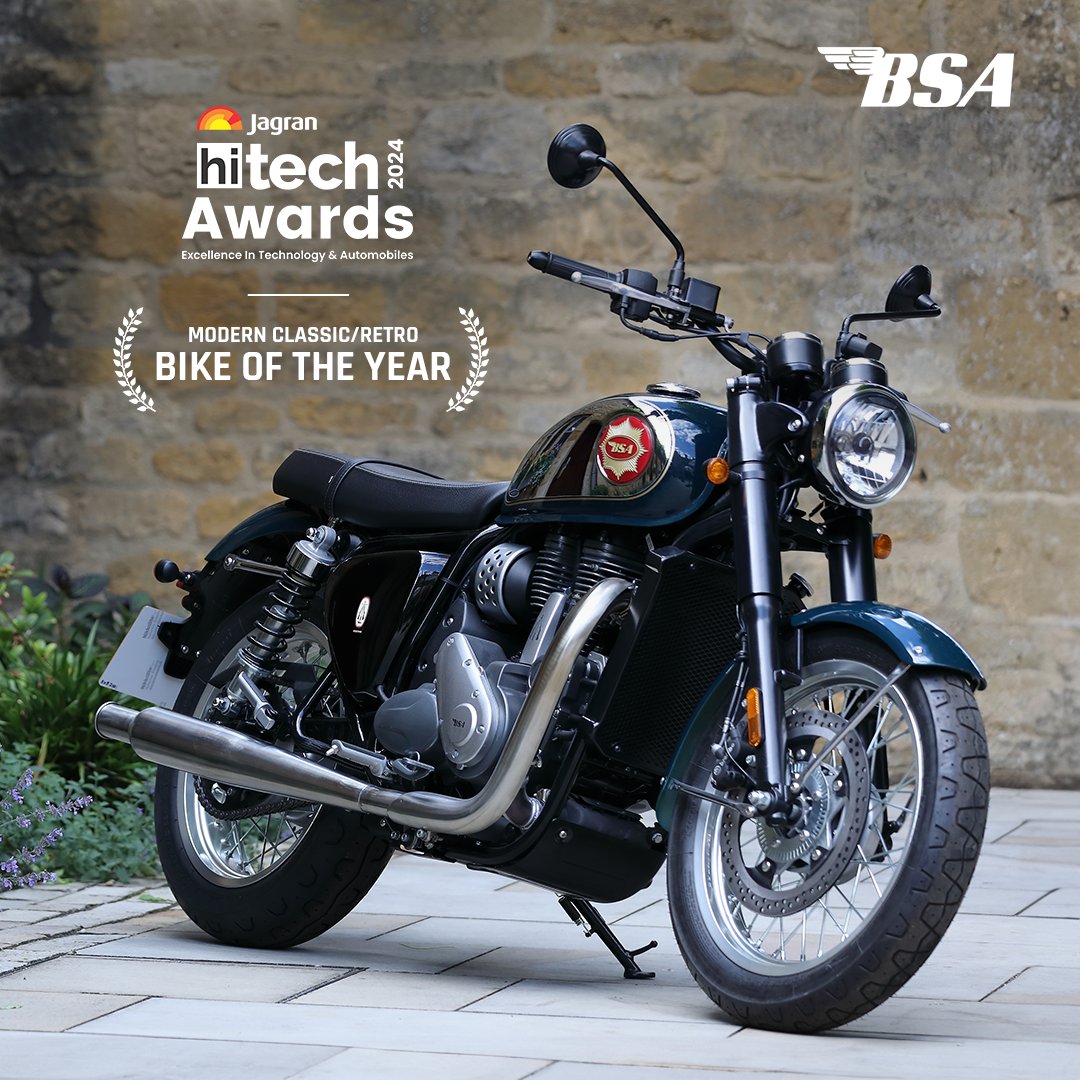 bsamotorcyclein's tweet photo. The legend continues to shine.
BSA Gold Star 650 wins big at the Jagran HiTech Awards 2024 as the Modern Classic/Retro Bike of the Year.
Here’s to more milestones, more rides, and a legacy that keeps moving forward.
#BSAMotorcycles #GoldStar650 #ClassicMotorcycle #Jagranhitech #Jagranhitechawards