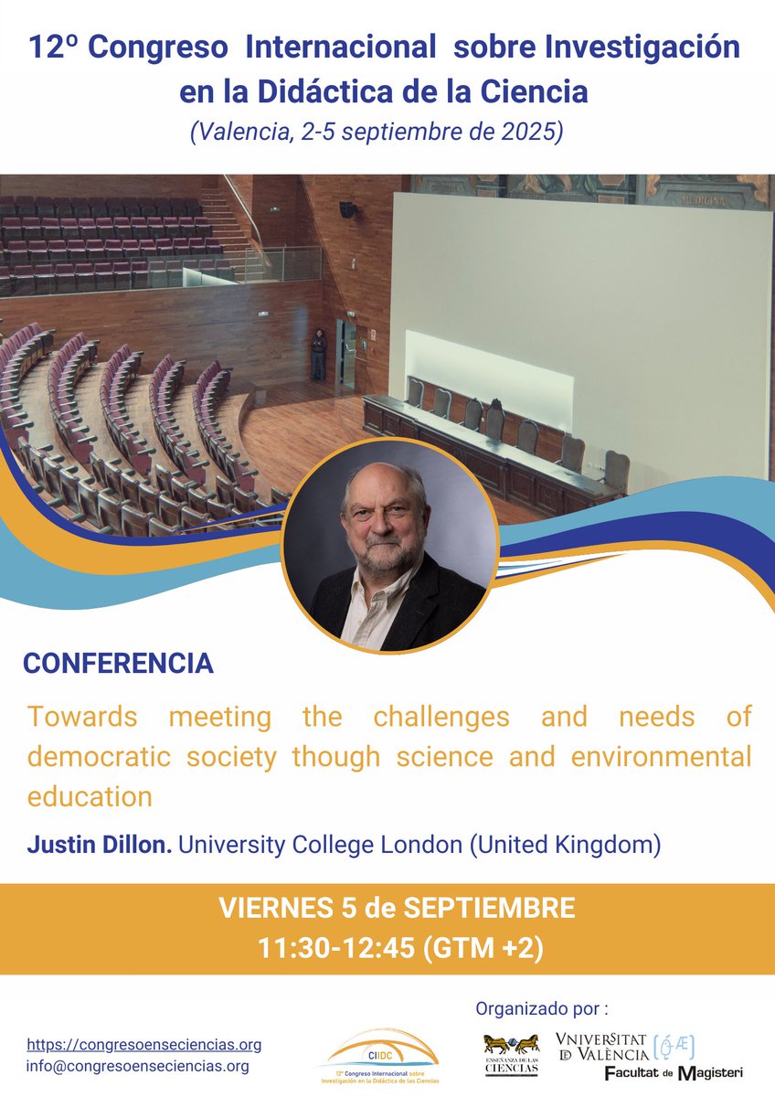 Continuamos con los avances del programa del #12congresoenseciencias: la última conferencia plenaria estará a cargo de Justin Dillon, University College London (United Kingdom). ¡Apúntate al Congreso y no te la pierdas!
congresoenseciencias.org