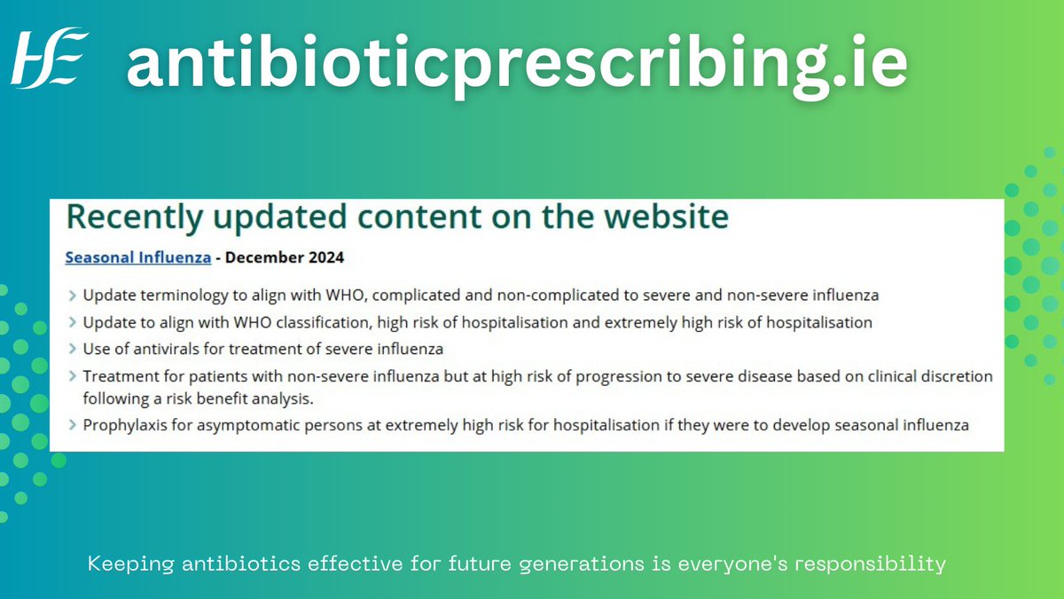 Antibiotic Prescribing (@antibioticpresc) on Twitter photo New update on the Seasonal Influenza page added to AntibioticPrescribing.ie 
Visit our What's New page for this update and for all updates bit.ly/3qwE3dN New update on the Seasonal Influenza page added to AntibioticPrescribing.ie 
Visit our What's New page for this update and for all updates bit.ly/3qwE3dN