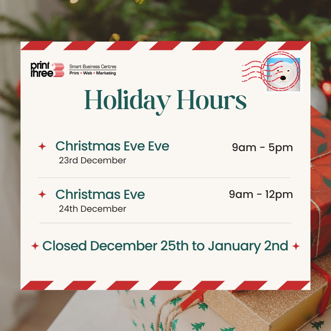 Print3NorthBay's tweet photo. We will be open only for picking up orders the 23rd and 24th.
Dec 23rd from 9am to 5pm
Dec 24th from 9am to 12pm
We will be closed December 25th to January 2nd for the Holidays.
From all of us at Print Three North Bay, we wish you a safe and happy holiday! https://t.co/xMXPdmLsBz