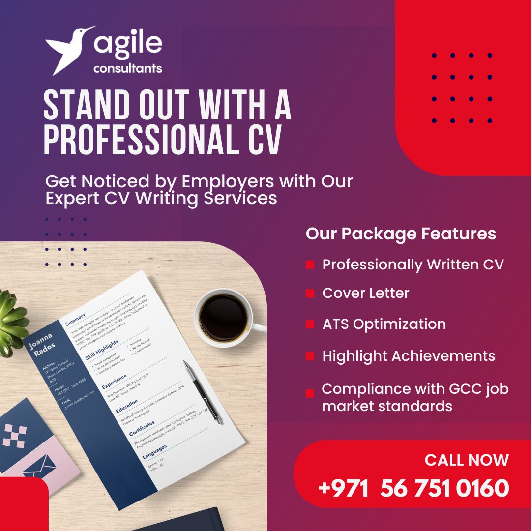 AgileUAE's tweet image. Is your CV ready to impress recruiters and beat the ATS? Let Agile Consultants help you craft a standout resume tailored for success!

Submit your inquiry now: agileconsultants.ae/cv-assistance

#CVWriting #ResumeHelp #ATSOptimized #CareerSuccess #CVAssistance #JobSearch #AgileConsultants