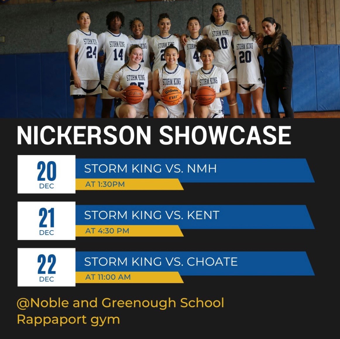 Excited for the annual Nickerson Holiday Showcase this weekend! Coaches here's our schedule coming up, looking forward to some competitive basketball and good showing from our girls! <a href="/NEPSGBCA/">NEPSGBCA</a> <a href="/BashHoopsNE/">Bash Hudson</a> <a href="/Mathi1683407/">Mathi Toure</a> <a href="/kaylavalenti_/">Kayla Valenti</a>