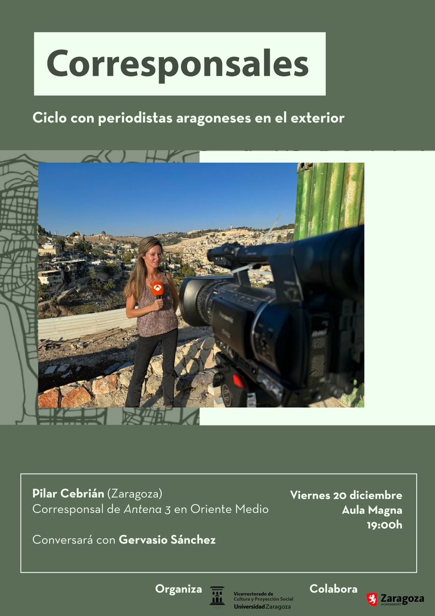 Periodistas de Aragón (@periodistas_apa) on Twitter photo Apunta esta cita en tu agenda 📘
👥 <a href="/PilarCebrian/">Pilar Cebrián</a> conversará con @GervaSanchez en <a href="/unizar/">Universidad Zaragoza</a> dentro del ciclo #Corresponsales 🌍🗞️
📅 20 de diciembre
🕖 19.00 h
🎟️ Acceso libre hasta completar aforo
Toda la información periodistasdearagon.org/2024/12/18/pil…
<a href="/culturauz/">Cultura UZ</a> <a href="/GenovevaCrespo/">Genoveva Crespo</a> Apunta esta cita en tu agenda 📘
👥 <a href="/PilarCebrian/">Pilar Cebrián</a> conversará con @GervaSanchez en <a href="/unizar/">Universidad Zaragoza</a> dentro del ciclo #Corresponsales 🌍🗞️
📅 20 de diciembre
🕖 19.00 h
🎟️ Acceso libre hasta completar aforo
Toda la información periodistasdearagon.org/2024/12/18/pil…
<a href="/culturauz/">Cultura UZ</a> <a href="/GenovevaCrespo/">Genoveva Crespo</a>