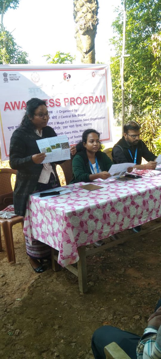 MssoSilk's tweet photo. CSB MESSO P3 Adokgiri organized Farmer’s awareness on Nursery management for som saplings &amp; establishment of som plantation for muga on 18/12/2024. CSB officials &amp; DoS Meghalaya official addressed the farmers. Pamphlet distributed in Garo, Assamese &amp; English.@csbmot @TexMinIndia https://t.co/ocamYRDCGt