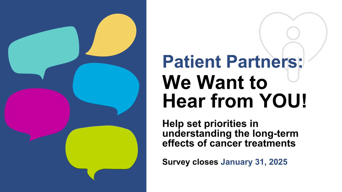 📣 Calling all patient partners in cancer research! 

Help us identify research priorities and inform future directions in understanding the long-term effects of cancer treatments by sharing your thoughts and experiences with us in this anonymous survey: surveymonkey.com/r/CIHRICRSurvi…