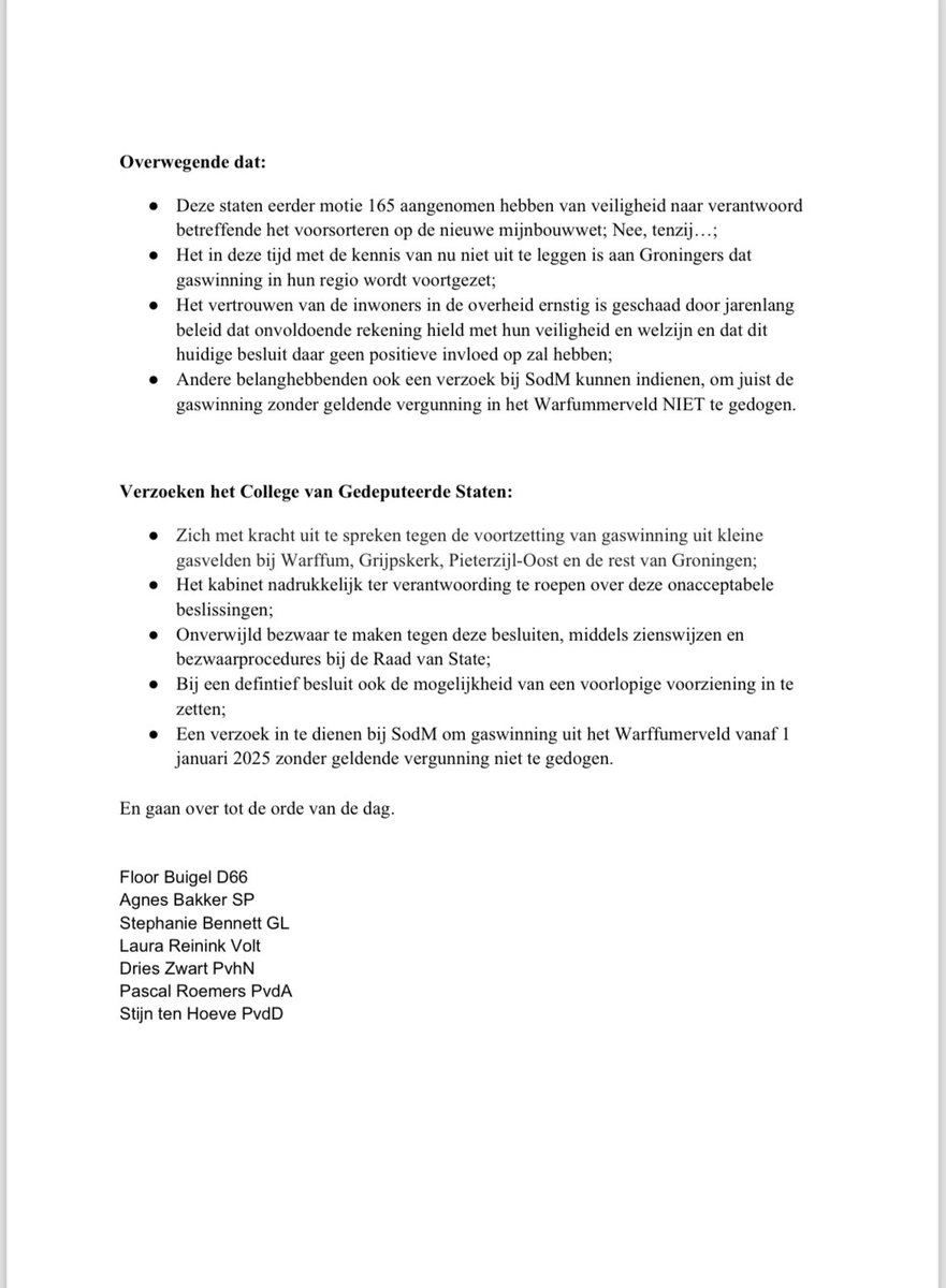 Staten spreken zich met kracht uit tegen de voortzetting van gaswinning uit kleine gasvelden bij Warffum, Grijpskerk, Pieterzijl-Oost en de rest van Groningen. <a href="/MetAgnesBakker/">Agnes Bakker</a>