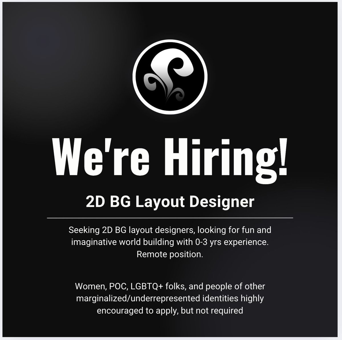 Seeking 2D BG artists, looking to design and paint fun and imaginative environments with 0-3 yrs experience. Fully remote position, starting soon! Won't be open long, so please submit your application ASAP! RTs appreciated 🙏 

Please apply here: buff.ly/3NuILUN