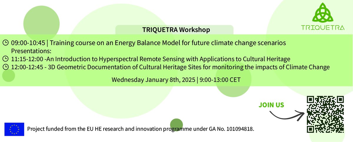 🌍 Join Us for the TRIQUETRA Workshop/Training Course 🌍

📅 Date: Wednesday, 8th January 2025
🕙 Time: 10:00 AM – 2:00 PM (Athens Time)
📍 Venue: IT Center, AUTH Campus, Thessaloniki

📰Find the Agenda of the workshop here: bit.ly/4giBvcs

#ClimateChange