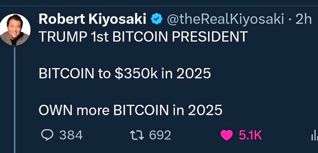 Btcexpertindia's tweet image. 💥 #Bitcoin $350k in 2025 👀 predicts Robert Kiyosaki 🚀