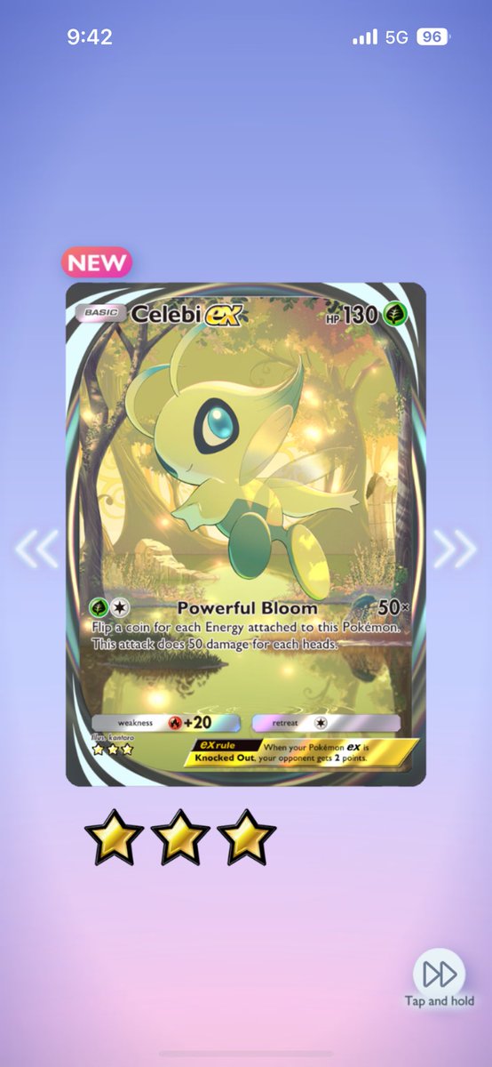 Second day of the new packs, second pack of the day, pull the Celebi EX! It’s gonna be a good day #PokemonTCGP