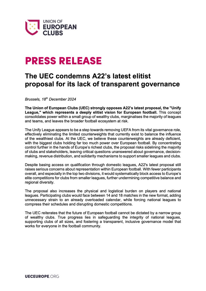 Union of European Clubs (UEC) tweet media