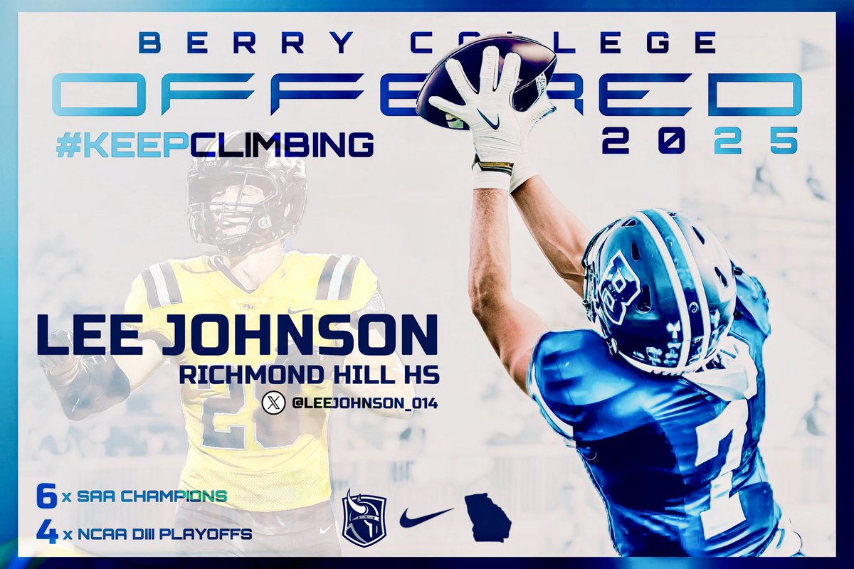 After a great conversation with <a href="/BCCoachK/">Tony Kunczewski</a>, I’m blessed to receive an offer to play football at Berry College!!

<a href="/BerryFootball/">Berry Football</a> <a href="/FB_CoachElliott/">Joel Elliott</a> <a href="/RHHSFootball/">Richmond Hill FB</a> <a href="/RecruitGeorgia/">Recruit Georgia</a>