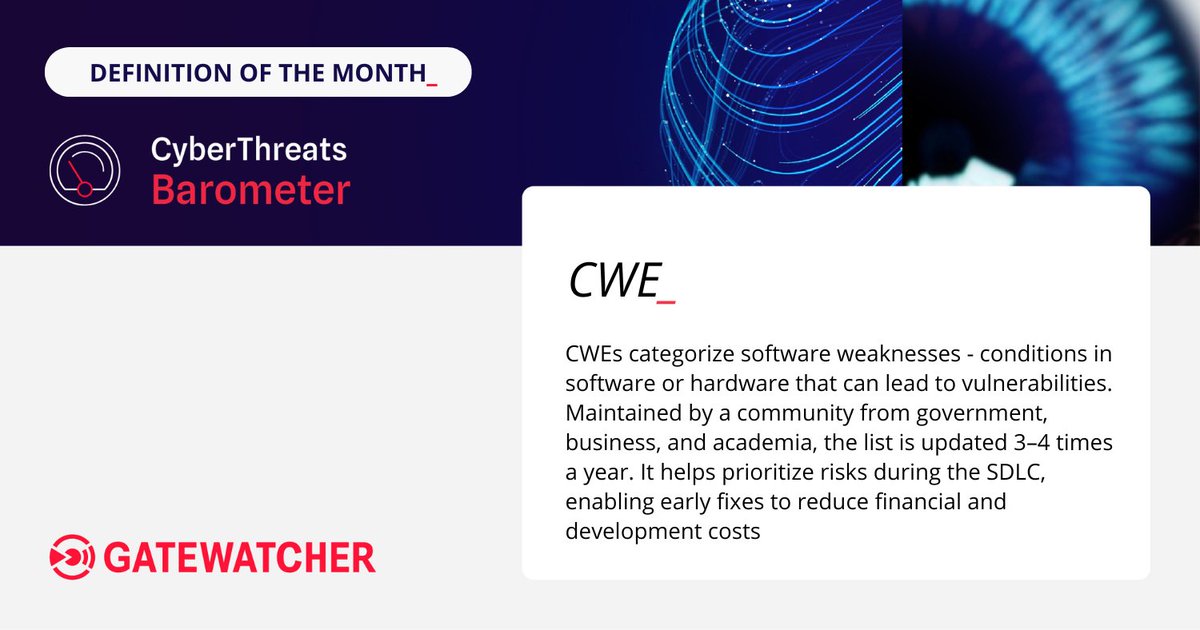 📣 Discover November's Cyber Barometer!

🌟 Highlight: MITRE’s 2024 Top 25 CWEs reveal sharper CVE-to-weakness mapping &amp; game-changing insights.
Protect smarter with intel from 4,000+ sources across the web.
👉 Learn more:
ENG: gatewatcher.com/en/lab/cyber-t…

FR: gatewatcher.com/lab/cyber-thre…