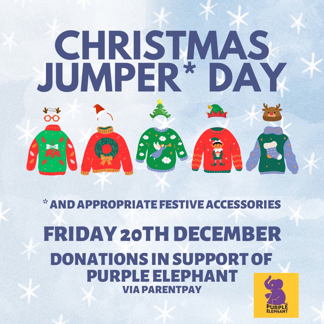 🐘 Don't forget - Friday's the Day to Make a Difference! 💜
Our festive fundraiser for  Purple Elephany is just around the corner, and we need all your help to support this brilliant local charity that does amazing work for Frome's children and their families.