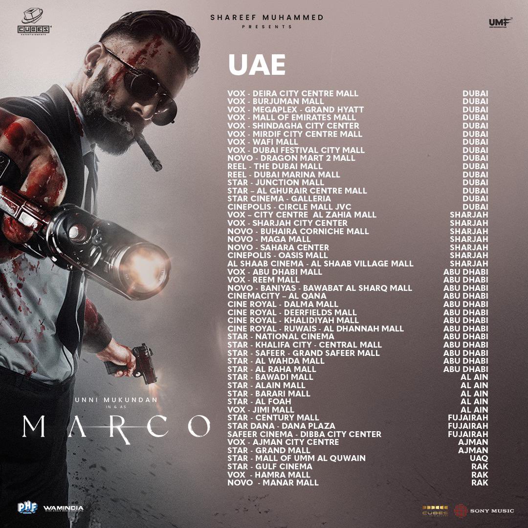 Iamunnimukundan's tweet image. #Marco in UAE🇦🇪, SAUDI ARABIA🇸🇦, QATAR🇶🇦, OMAN🇴🇲, BAHRAIN🇧🇭, KUWAIT🇰🇼 theatre list! 

Bookings Open Now! 👍🏼

#MarcoDec20