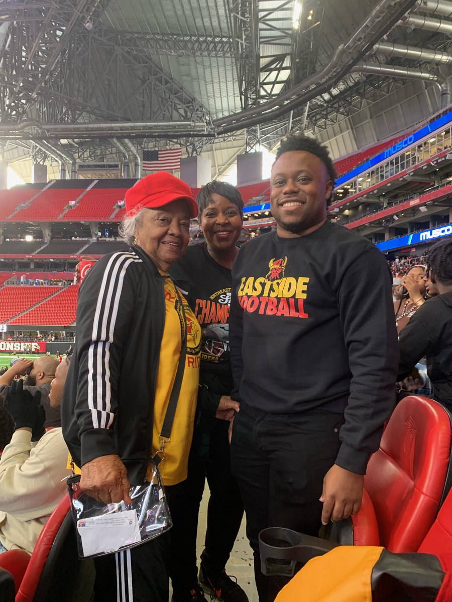 BibbSchools's tweet photo. Northeast High School legend Ella Styles Carter did not miss out on the opportunity to cheer on the Raiders at the State Championship Game on Tuesday at Mercedes-Benz Stadium! Bibb County Athletics #EastsideOutLoud #Raiders ❤️💛🖤 https://t.co/dzDQV5CAOZ