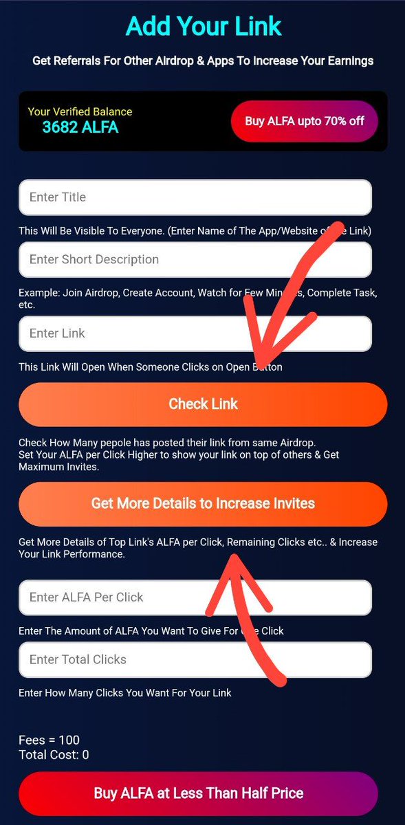 alfanetworkapp's tweet photo. New Features Available in ALFA NETWORK #RefCenter
Now You can check how many links from same Airdrop are live in RefCenter
You can Click on "Get More Details" Button to Get Important Details like ALFA per Click & Remaining clicks of The Top Link from that same Airdrop.
It Will Tell You The Best ALFA per Clicks Amount To Get Most Invites From Your Link
You need to HOLD 20,000 $ALFA in Your Wallet To Access All Details of Top Link & Increase Your Invites
https://t.co/MRfgcuqM38
RefCenter will become Even Better in Future With More Powerful Feature.
Invite your friends to use RefCenter for future Rewards
https://t.co/gOsReUQ9Yj