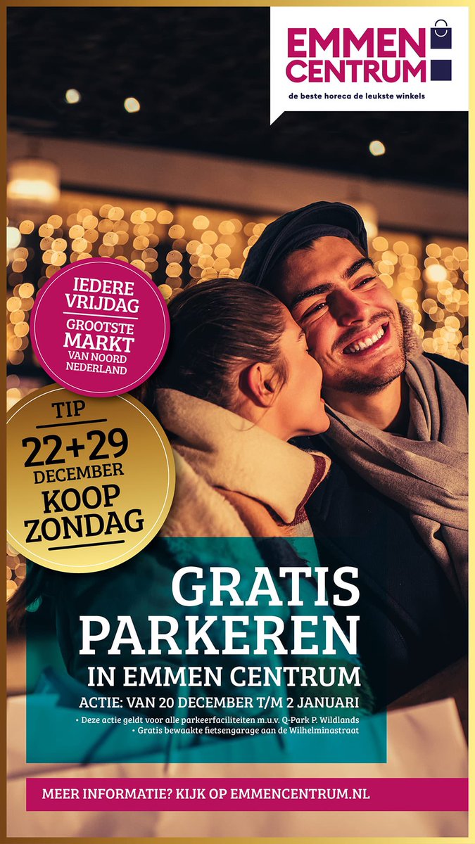 Kom vrijdag naar de Markt in Emmen en parkeer gratis je auto! De markt is volop in kerstsfeer 🎄🎶 dus kom naar #emmen