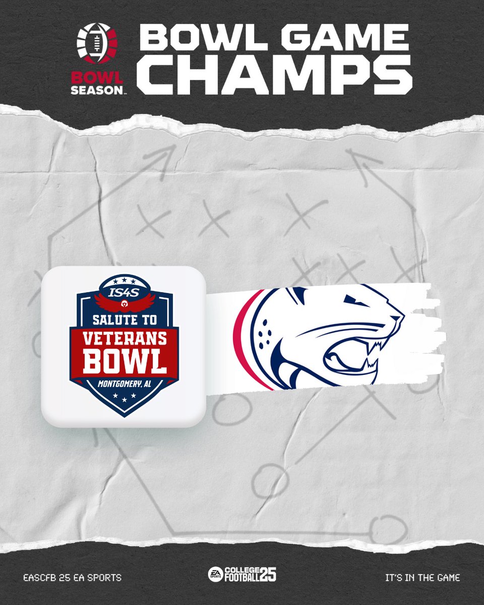 BowlSeason's tweet photo. #BowlSeason is here 🎳 @southalabamafb took home the win at the IS4S Salute to Veterans Bowl🏆

@EASPORTSCollege https://t.co/bq7Q8WthSh