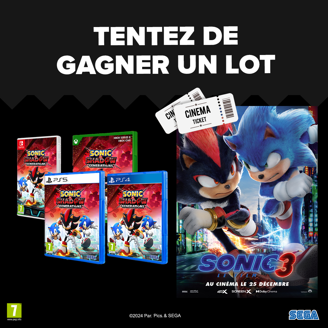 Micromania_Fr's tweet photo. 🔵⚫🔴 Sonic 3 sort dans une semaine au cinéma ! 

Pour l'occasion, on vous propose de gagner un jeu Sonic x Shadow Generations et 2 places de ciné !

🟣  RT, like &amp; follow @Micromania_Fr / @paramountfr 
🟣 Mentionne en réponse un ami avec #MicromaniaSonic

TAS dans 7 jours ! https://t.co/OEVeG3g9iy