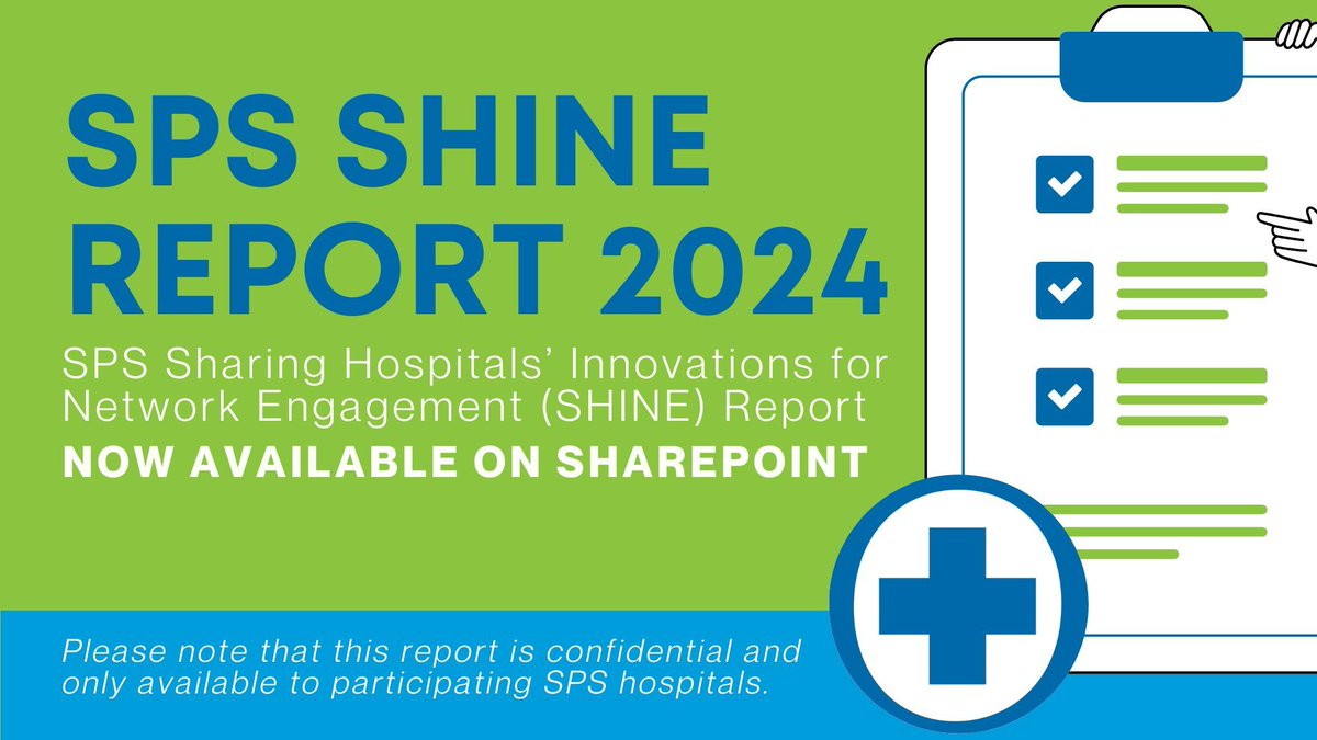 Reminder 🚨 The 2024 SPS Sharing Hospitals’ Innovations for Network Engagement (SHINE) Report is now available for review on SharePoint!

This report highlights best practices by profiling a sample of hospitals that have successfully reduced harm 🙌 #sharesafety #zeroharm