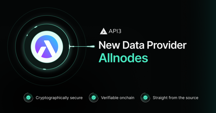 Api3DAO's tweet photo. We're excited to announce that @Allnodes has joined our expanding network of first-party oracle nodes!

As a first-party oracle node operator, they'll deliver cryptographically secure, verifiable data to power our multi-source feeds for LSTs &amp; LRTs across 40+ blockchain networks. https://t.co/qtSa7abhRk