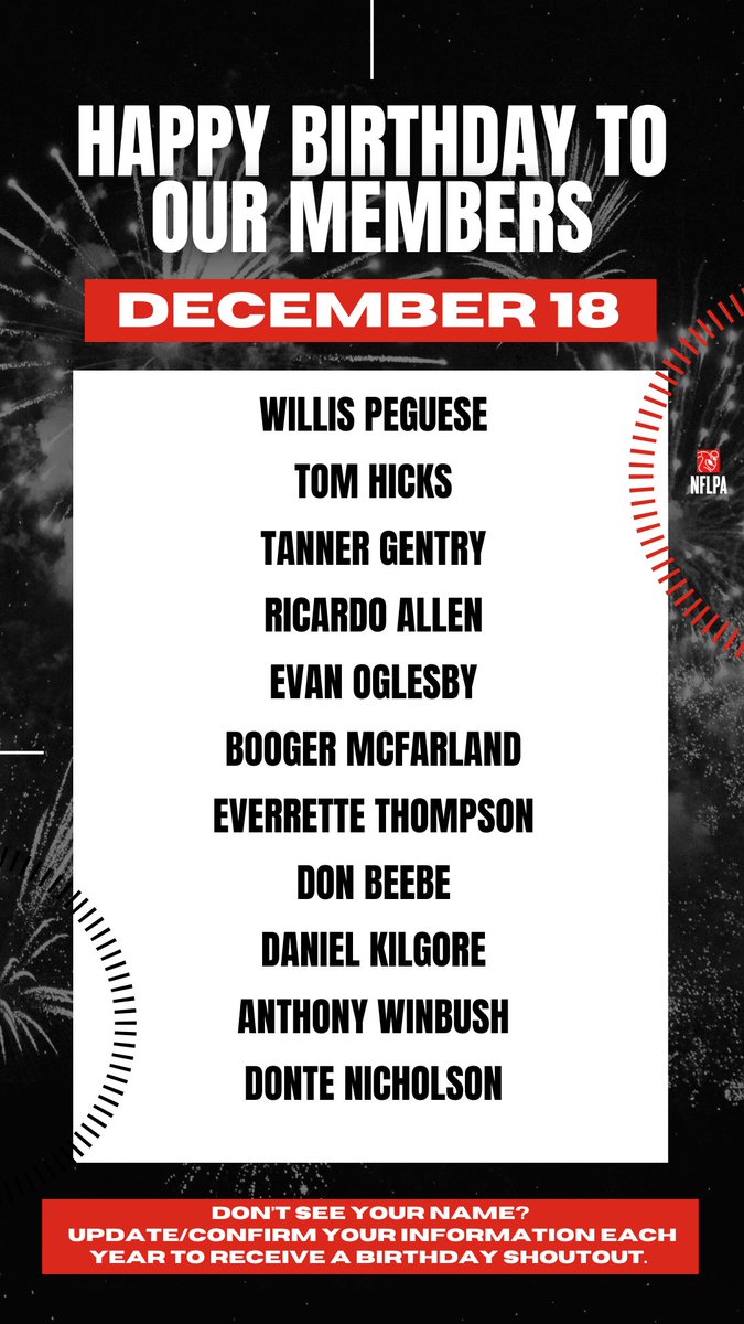 Happy birthday to our members @p3vip_com @ThomasHicks @tanner4gentry @ricardo37allen @EvanOglesby @Espnbooger @e_thompson92 <a href="/DonBeebeNFL/">Don Beebe</a> @DanielKilgore67 - We hope this year is the best one yet!