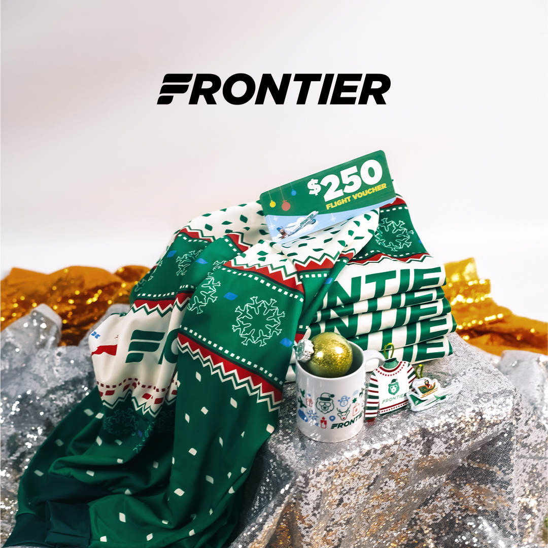 FlyFrontier's tweet photo. On the 8th Day of Giveaways, Frontier gave to me... Frontier Holiday Swag + 2 free flights! ✈️

HOW TO ENTER:
1. Follow @flyfrontier
2. Like this post
3. Enter here ➡️ https://t.co/y0YLtshrHX
✨Bonus entry! Repost this post!

Stay tuned for tomorrow's prize announcement! Winner will be notified via DM on or before 12/27/24. Enter by 12/18/24 at 11:59 pm MST. Click the link to read the official rules.