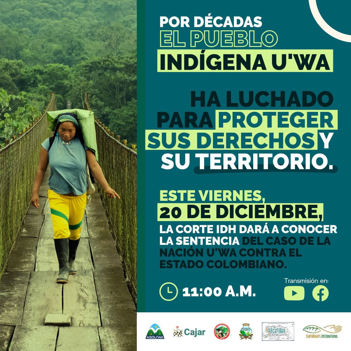 #LaLuchadeunPueblo
#Atención  ⚠️Este viernes, 20 de diciembre, la Corte Interamericana de Derechos Humanos emitirá su decisión sobre la responsabilidad del Estado colombiano por la violación de los derechos de la Nación U'wa, debido a la imposición de proyectos extractivos y