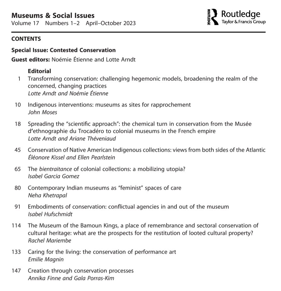 🎄📚 Looking for holiday reading? Check out the special issue on contested conservation, co-edited by <a href="/Noemietienne/">Noémie Etienne</a> and Lotte Arndt. Over 150 pages and 10 articles in the peer-reviewed journal Museum and Social Issues by <a href="/routledgebooks/">Routledge Books</a>.

Dive in here 👉bit.ly/4fnVOnt.