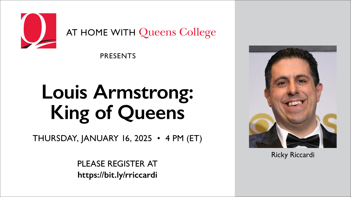 QC Alumni (@qc_alumni) on Twitter photo Join us for #AtHomeWithQC “Louis Armstrong: King of Queens” with Ricky Riccardi.
📅 Thursday, January 16th
⏰ 4-5pm
📍 Via Zoom - RSVP: bit.ly/rriccardi
#QueensCollege #QC #QueensCollegeAlumni #QCAlumni #cuny #cunyalumni <a href="/QCToday/">Queens College Today</a> <a href="/QC_News/">Queens College | The City University of New York</a> Join us for #AtHomeWithQC “Louis Armstrong: King of Queens” with Ricky Riccardi.
📅 Thursday, January 16th
⏰ 4-5pm
📍 Via Zoom - RSVP: bit.ly/rriccardi
#QueensCollege #QC #QueensCollegeAlumni #QCAlumni #cuny #cunyalumni <a href="/QCToday/">Queens College Today</a> <a href="/QC_News/">Queens College | The City University of New York</a>