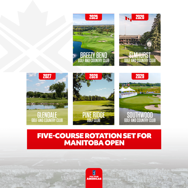 PGATOURAmericas's tweet photo. New five-course rotation for @ManitobaOpen 
 
Breezy Bend Country Club will be the first of the five courses in the rotation in 2025, alongside proud partners James Richardson &amp; Sons, Johnston Group and Princess Auto.