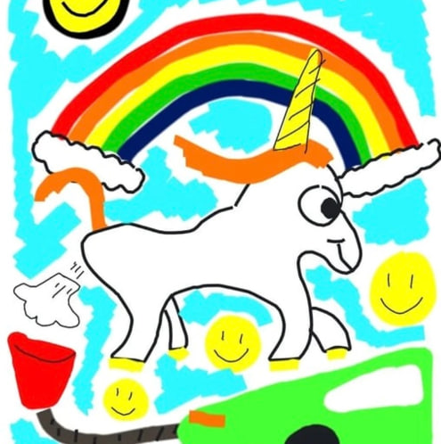 MHCrypto33's tweet photo. Here's a cover page you can use for that big piece of pork so it doesn't look so lame.  

Just came across this, I guess its a picture you made as a kid, someone made a crypto about it called farting unicorn lol.

Even as a child you knew you would be making renewable vehicles but to bad they didn't run from unicorns farts or maybe its a good thing because of scarcity.  🤣😂
