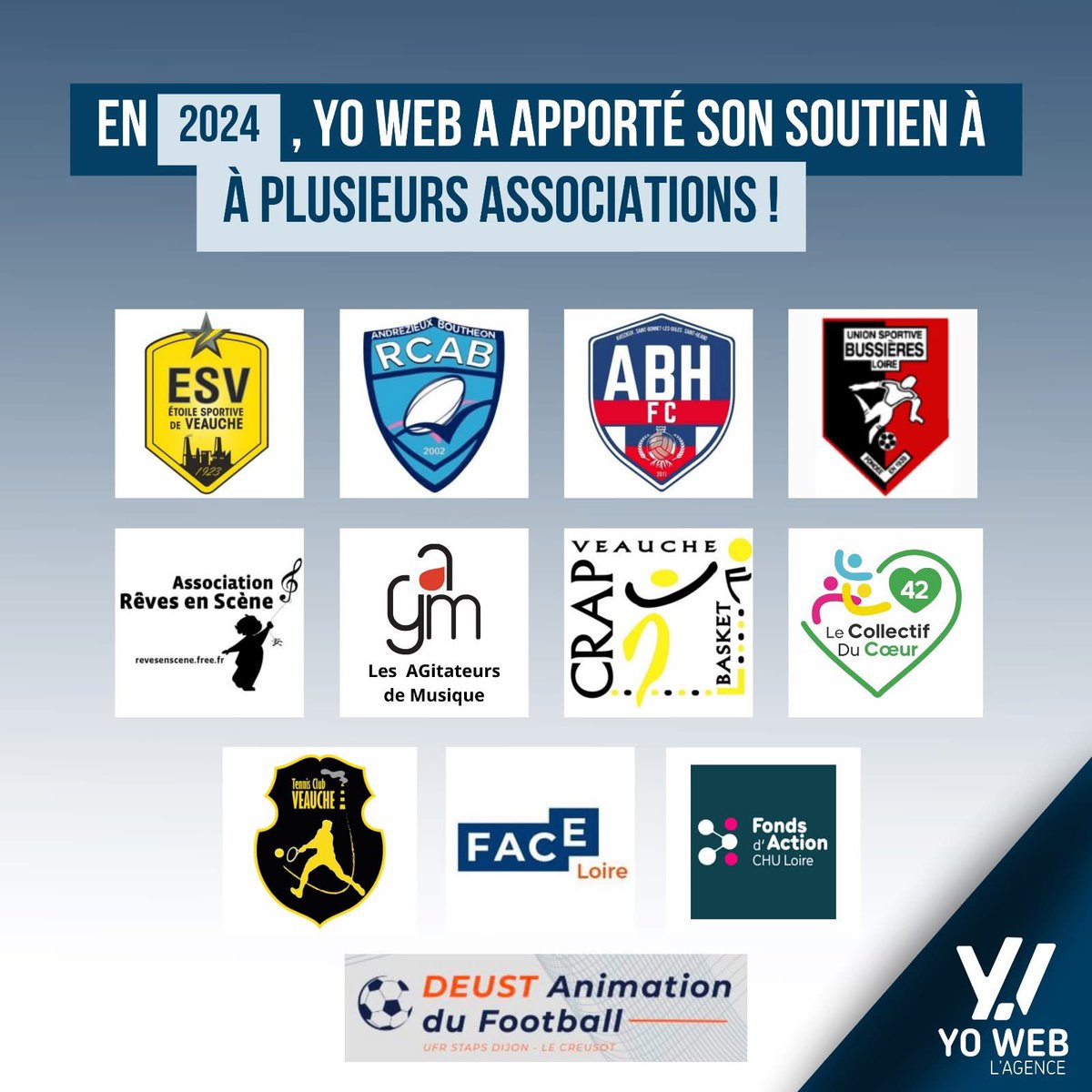 agence_yoweb's tweet image. [ASSOCIATIONS]

Yo Web est fier d’avoir soutenu plusieurs associations durant l’année 2024 ! ⚽️🏀🎾🏉🎼👩‍🔬

Cultivons vos différences… #Yoweb🌍