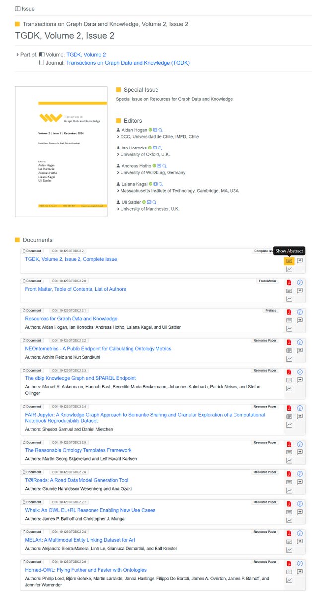 tgdkjournal's tweet image. Trans. on Graph Data & Knowledge (TGDK), Vol. 2, Issues 2 & 3 now published by @dagpub, featuring 8 resource articles, and 2 research articles. All published under #DiamondOA (no fees for authors nor readers).
Enjoy!
2(2): drops.dagstuhl.de/entities/issue…
2(3): drops.dagstuhl.de/entities/issue…
