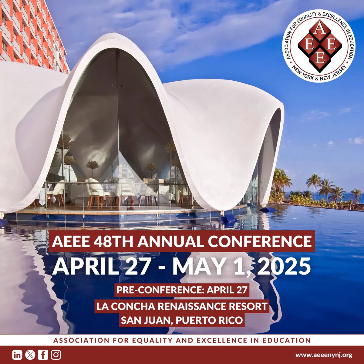 🚨 NEWS ALERT! 🚨

The countdown is ON for AEEE’s 48th Annual Conference in stunning San Juan, Puerto Rico! 🌴✨ Imagine sun, sand, and a powerhouse lineup of innovators, leaders, and game-changers—all in one place. 🔥
📅 Pack your bags! More details are coming!  🌊☀️🌺
#AEEE48
