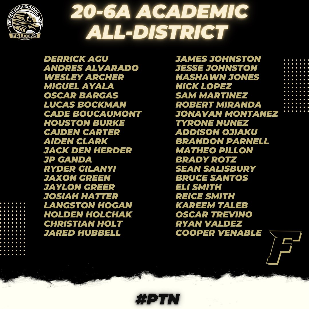 Foster Football (@fosterfootball) on Twitter photo Congratulations to these young men for maintaining a 90 and above average for all classes during football season!! #PTN <a href="/AthleticsFoster/">Foster Athletics</a> <a href="/FosterHSNews/">Foster High School</a> <a href="/FHSABC_TX/">FHSABC</a> <a href="/lcisdathletics/">LCISD ATHLETIC DEPT.</a> Congratulations to these young men for maintaining a 90 and above average for all classes during football season!! #PTN <a href="/AthleticsFoster/">Foster Athletics</a> <a href="/FosterHSNews/">Foster High School</a> <a href="/FHSABC_TX/">FHSABC</a> <a href="/lcisdathletics/">LCISD ATHLETIC DEPT.</a>