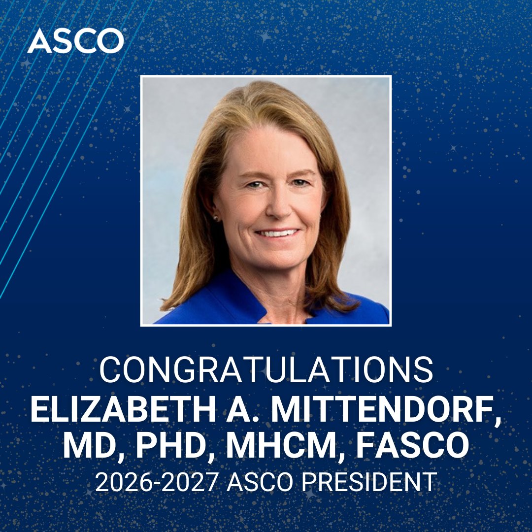 Congratulations to Dr. Elizabeth A. Mittendorf on being elected to serve as ASCO President for the 2026-2027 term! Six additional members were elected to positions on the ASCO Board of Directors &amp; Nominating Committee. Read more &gt; brnw.ch/21wPuRZ