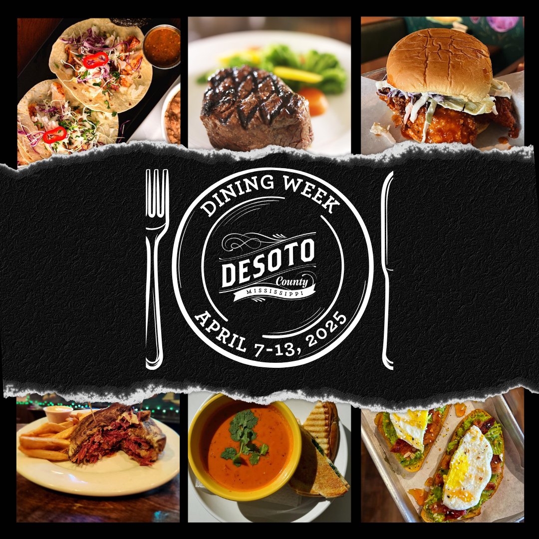 VisitDeSotoCty's tweet photo. 🍝 🍕 🍩 SAVE THE DATE: DeSoto County Dining Week is BACK April 7-13, 2025! 🌮 🍰 🍔

If you're a local restaurant, coffee house or sweet shop owner, we hope you'll plan to participate! Stay tuned for more information coming in early 2025. https://t.co/S6BC8yqNtl