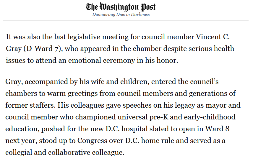 "It is on the behalf of District residents that I have given my all, every single day for the past 20 years. Why? Because I know they always give their all, too."

--Vince Gray