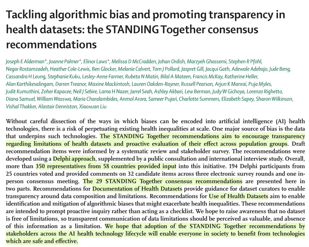 Eric Topol (@erictopol) on Twitter photo Addressing #AI bias and lack of transparency for healthcare datasets
Consensus recommendations from a global consortium
thelancet.com/journals/landi… <a href="/jaldmn/">Joe Alderman</a> <a href="/LancetDigitalH/">The Lancet Digital Health</a> Addressing #AI bias and lack of transparency for healthcare datasets
Consensus recommendations from a global consortium
thelancet.com/journals/landi… <a href="/jaldmn/">Joe Alderman</a> <a href="/LancetDigitalH/">The Lancet Digital Health</a>